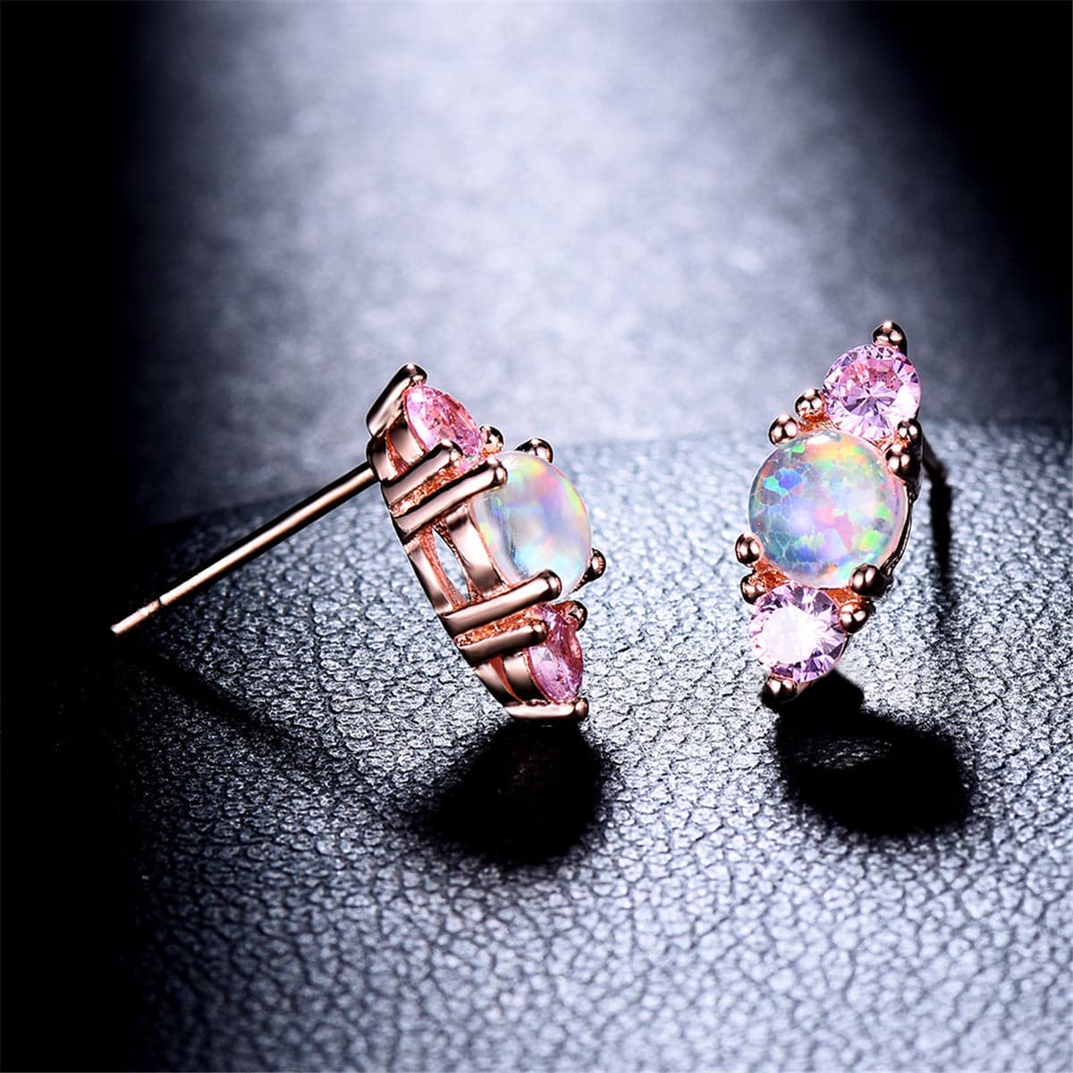 Opal & Pink Cubic Zirconia Stacked Round-Cut Stud Earrings