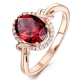 Red Cubic Zirconia & 18k Rose Gold-Plated Halo Oval Ring - streetregion