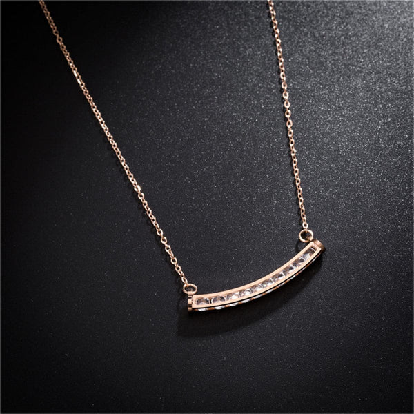 Cubic Zirconia & 18K Rose Gold-Plated Curved Bar Necklace