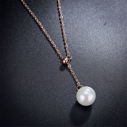 Pearl and 18K Rose Gold-Plated Lariat Necklace, rose gold pendant necklace for women, elegant gift for her, lifestyle look