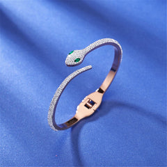 Cubic Zirconia & 18K Rose Gold-Plated Snake Bangle