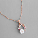 Cubic Zirconia & Pearl 18K Rose Gold-Plated Flower Pendant Necklace