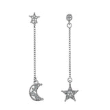 cubic zirconia & Silver-Plated Asymmetry Moon & Star Drop Earrings - streetregion