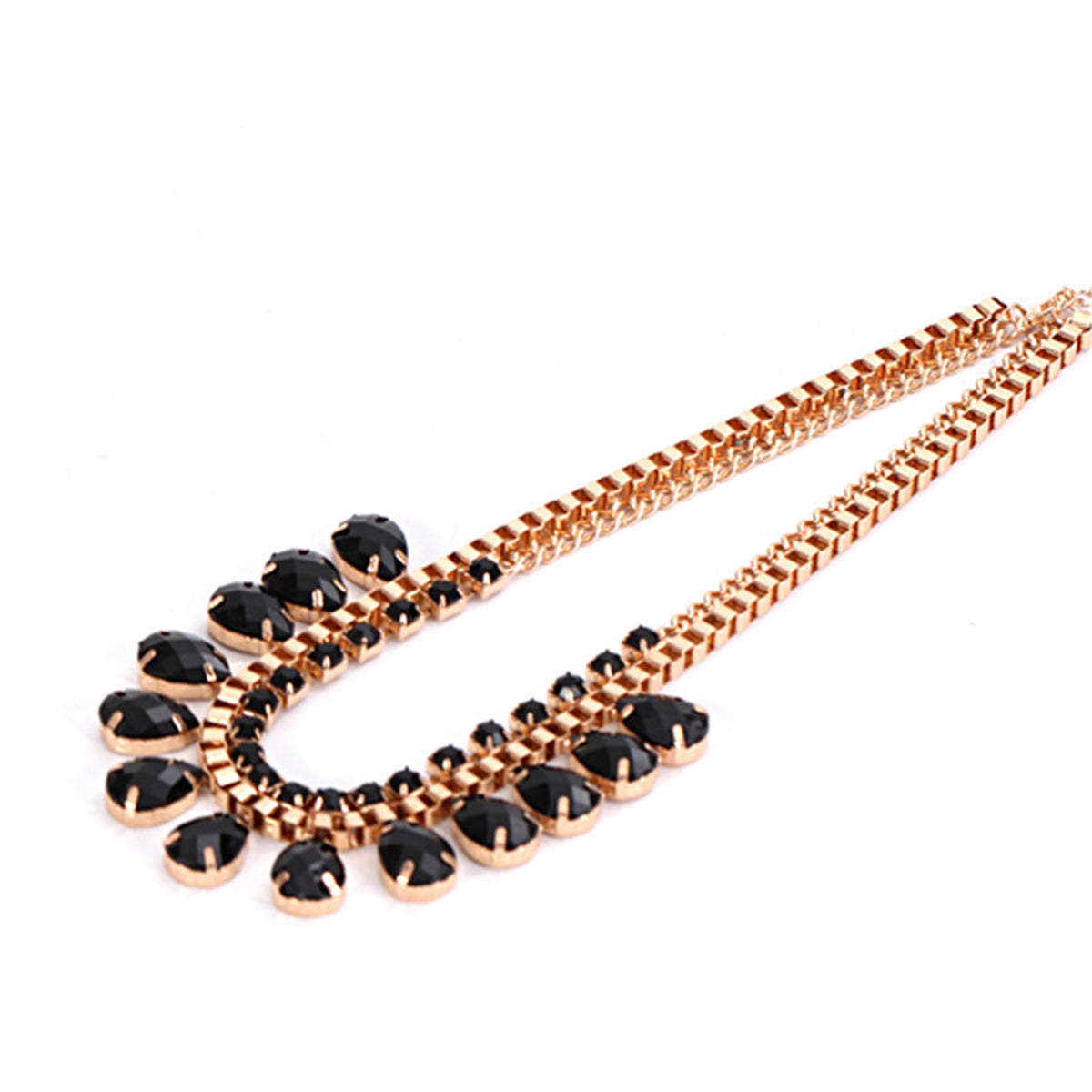 Black Crystal and Cubic Zirconia Station Necklace, pendant necklace for women, everyday style, detail close-up