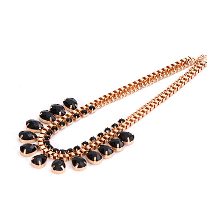 Black Crystal and Cubic Zirconia Station Necklace, pendant necklace for women, everyday style, detail close-up