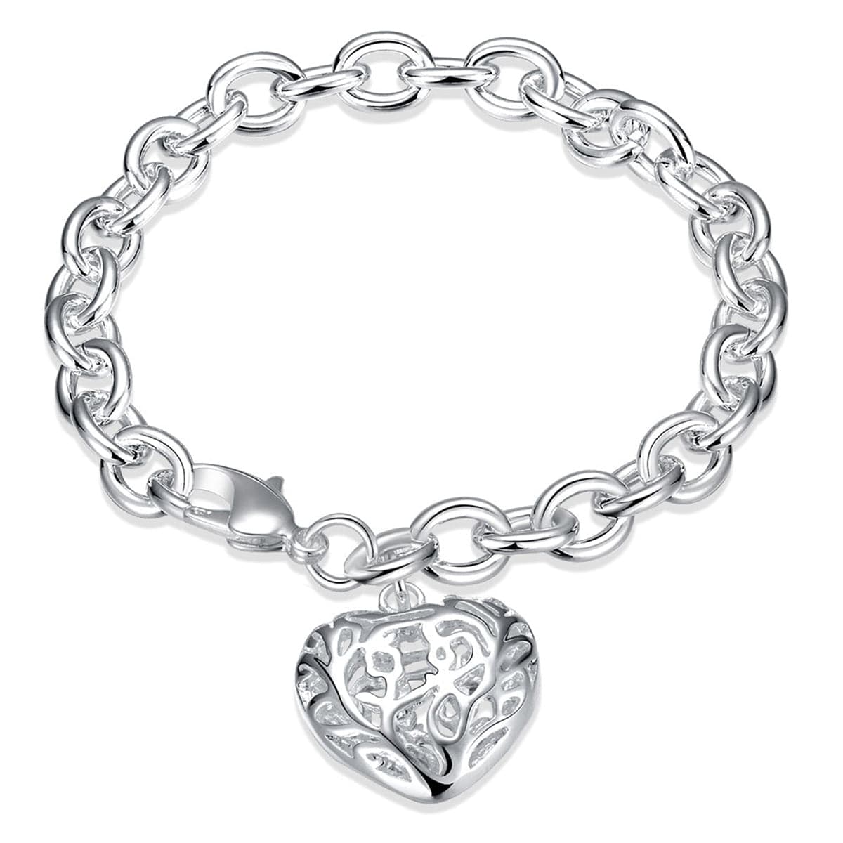 Silver-Plated Cutout Heart Charm Bracelet - streetregion