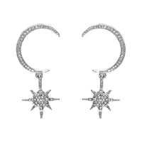 cubic zirconia & Silver-Plated Linking Moon & Star Drop Earrings - streetregion