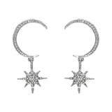 cubic zirconia & Silver-Plated Linking Moon & Star Drop Earrings - streetregion