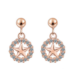 cubic zirconia & 18k Rose Gold-Plated Star & Circle Drop Earrings - streetregion