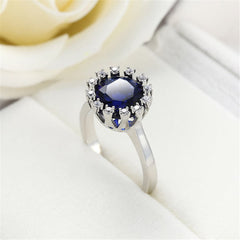 Navy Crystal & Cubic Zirconia Silver-Plated Halo Sunflower Ring