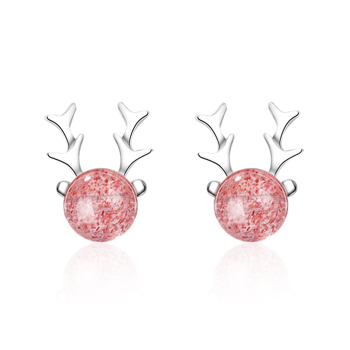 Crystal Deer Antlers Stud Earring, stud earrings for women, dainty minimalist design, front view
