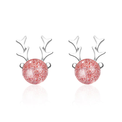 Crystal Deer Antlers Stud Earring, stud earrings for women, dainty minimalist design, front view