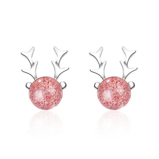 Crystal Deer Antlers Stud Earring, stud earrings for women, dainty minimalist design, front view