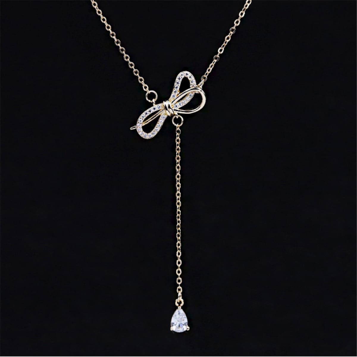 Crystal & Cubic Zirconia Bow Lariat Necklace