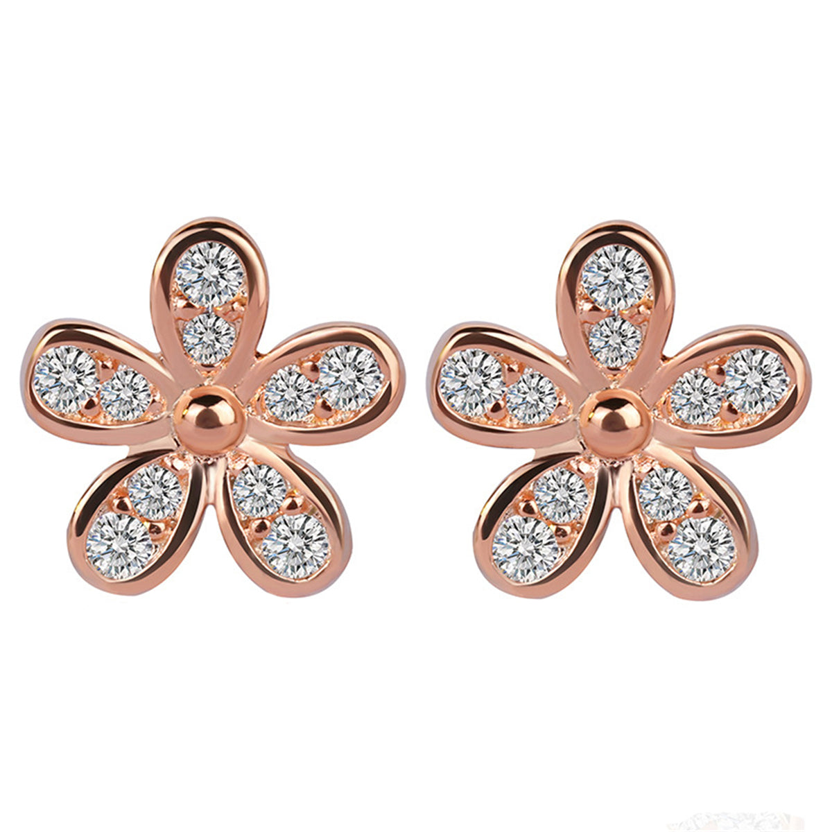 Cubic Zirconia & 18K Rose Gold-Plated Flower Stud Earrings