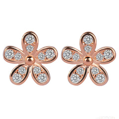 Cubic Zirconia & 18K Rose Gold-Plated Flower Stud Earrings