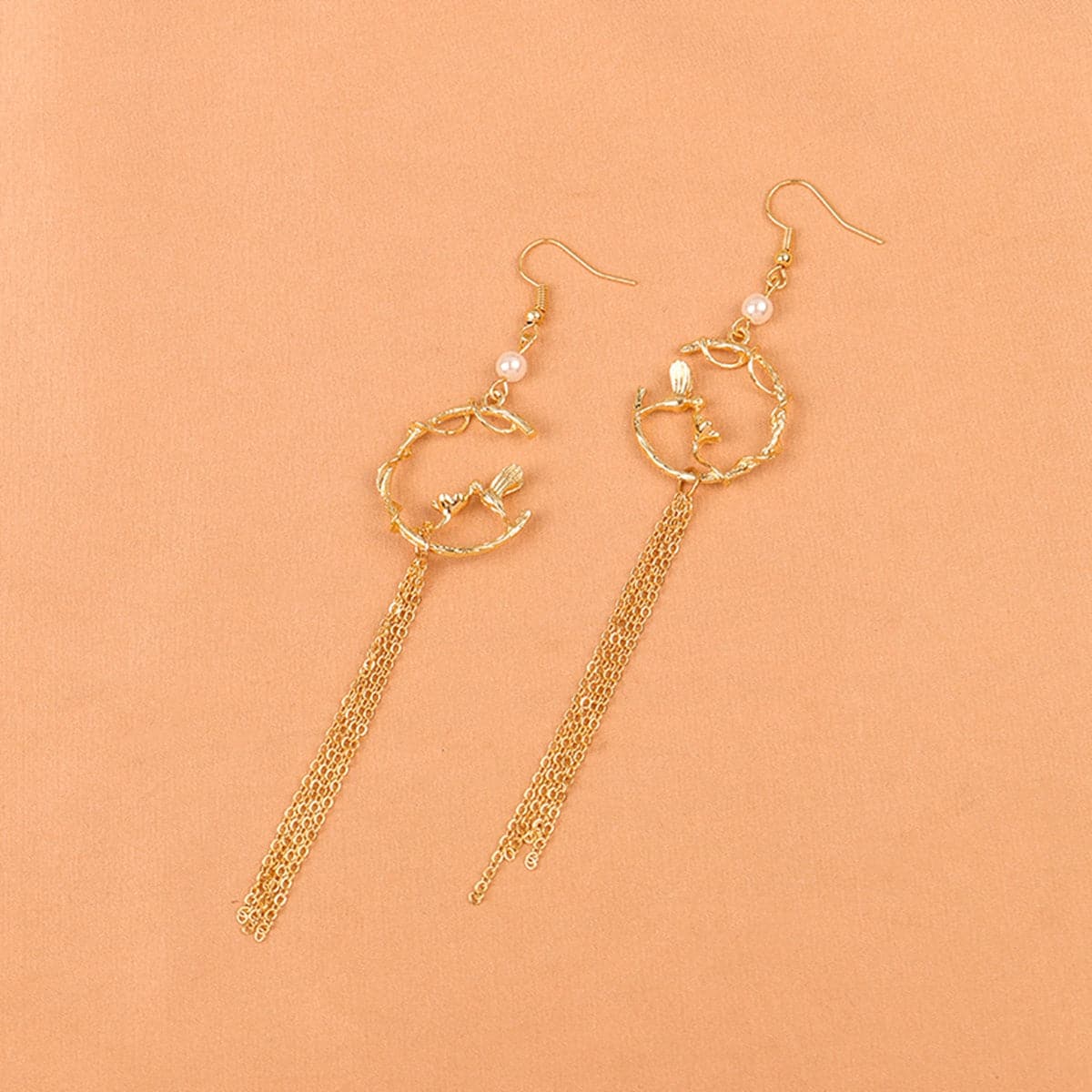 Pearl & 18K Gold-Plated Bird Tassel Drop Earrings