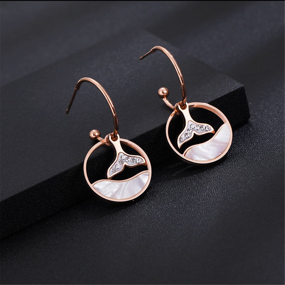 Cubic Zirconia & Rose Gold-Plated Whale Tail Drop Earrings