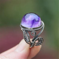 Purple Crystal & Silver-Plated Vine Ring