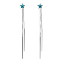Blue Crystal & Silver-Plated Star & Tassel Drop Earrings - streetregion