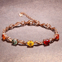 Yellow & Red Crystal & 18k Rose Gold-Plated Oval Station Bracelet