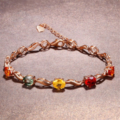 Yellow & Red Crystal & 18K Rose Gold-Plated Oval Station Bracelet