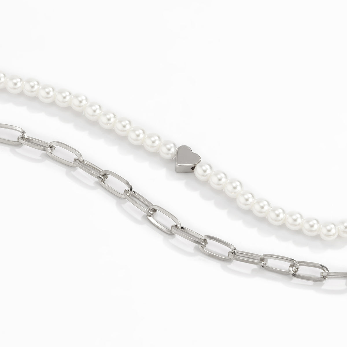 Pearl and Silver-Plated Heart Necklace Set, jewelry gift sets for women, everyday style, styled look