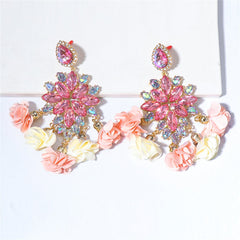 Light Pink Crystal & Cubic Zirconia Flower Tassel Drop Earrings