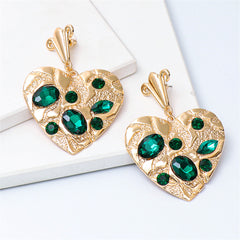 Green Crystal & Cubic Zirconia 18K Gold-Plated Heart Drop Earrings