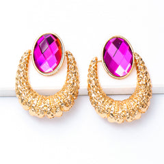 Rose Oval Crystal & 18K Gold-Plated Catch Drop Earrings