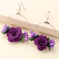 Purple Lace & Goldtone Rose Drop Earrings