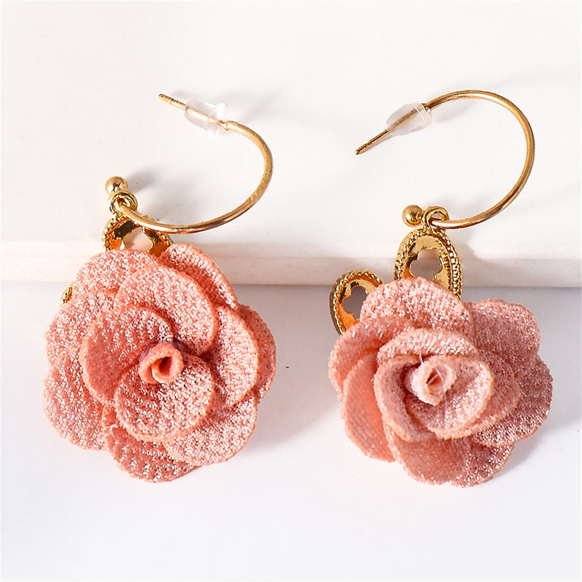 Pink Lace & 18K Gold-Plated Heart Flower Drop Earrings