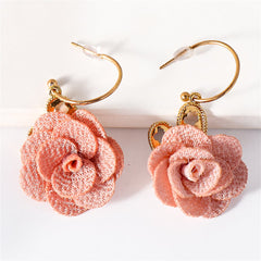 Pink Lace & 18K Gold-Plated Heart Flower Drop Earrings