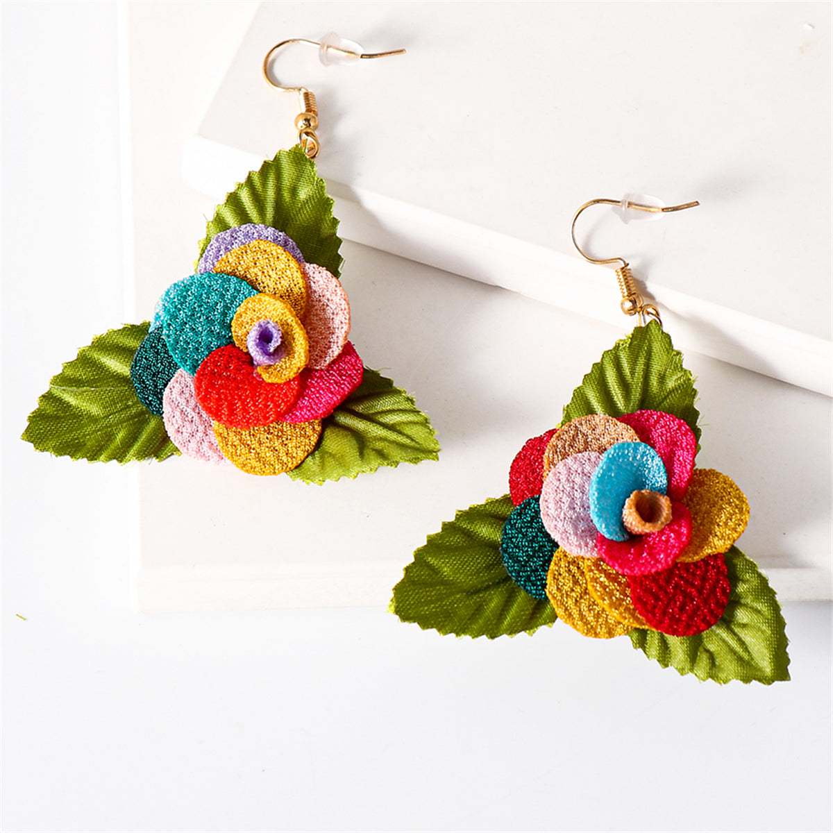 Red Multicolor Lace & 18K Gold-Plated Flower Drop Earrings