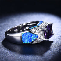 Blue Opal & Purple Crystal Rectangle Ring