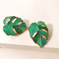 Green & 18K Gold-Plated Leaf Stud Earrings
