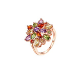 Jewel-Tone Cubic Zirconia & 18k Rose Gold-Plated Flower Ring - streetregion