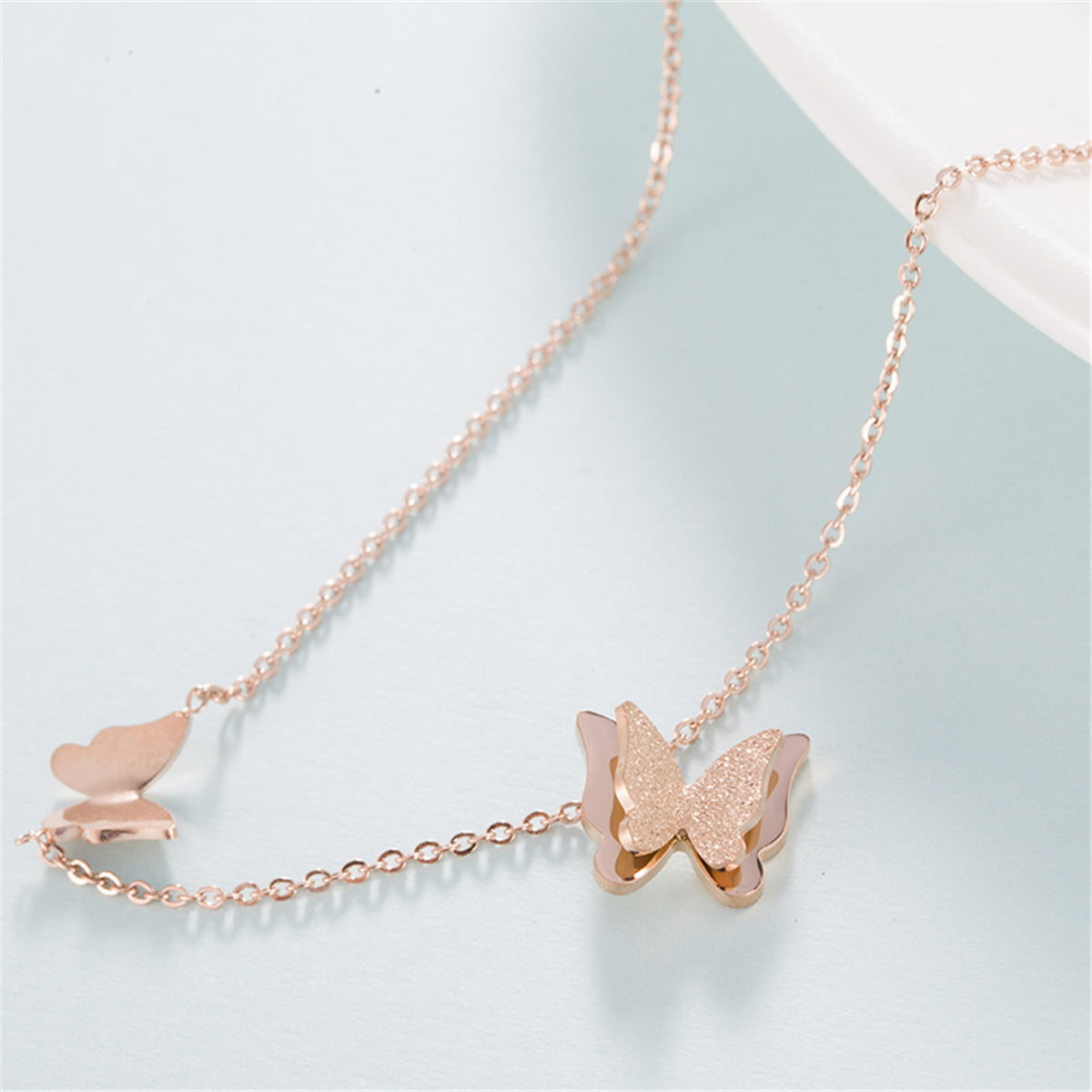 18K Rose Gold-Plated 3-D Butterfly Pendant Necklace, rose gold pendant necklace for women, elegant gift for her, side view