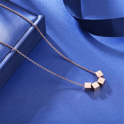 18K Rose Gold-Plated Linked-Cube Pendant Necklace, rose gold pendant necklace for women, elegant gift for her, lifestyle look