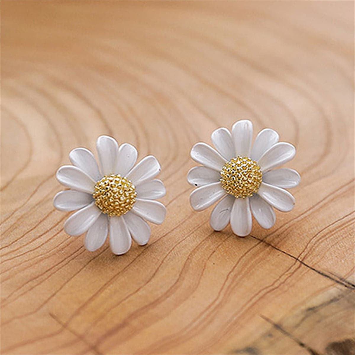 Enamel and 18K Gold-Plated Flower Stud Earrings, gold stud earrings for women, vintage-inspired design, front view