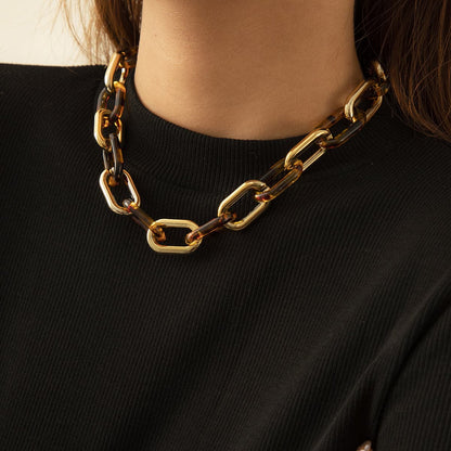 Tan Resin and 18K Gold-Plated  Leopard-Print Choker Necklace, gold pendant necklace for women, botanical inspired, side view