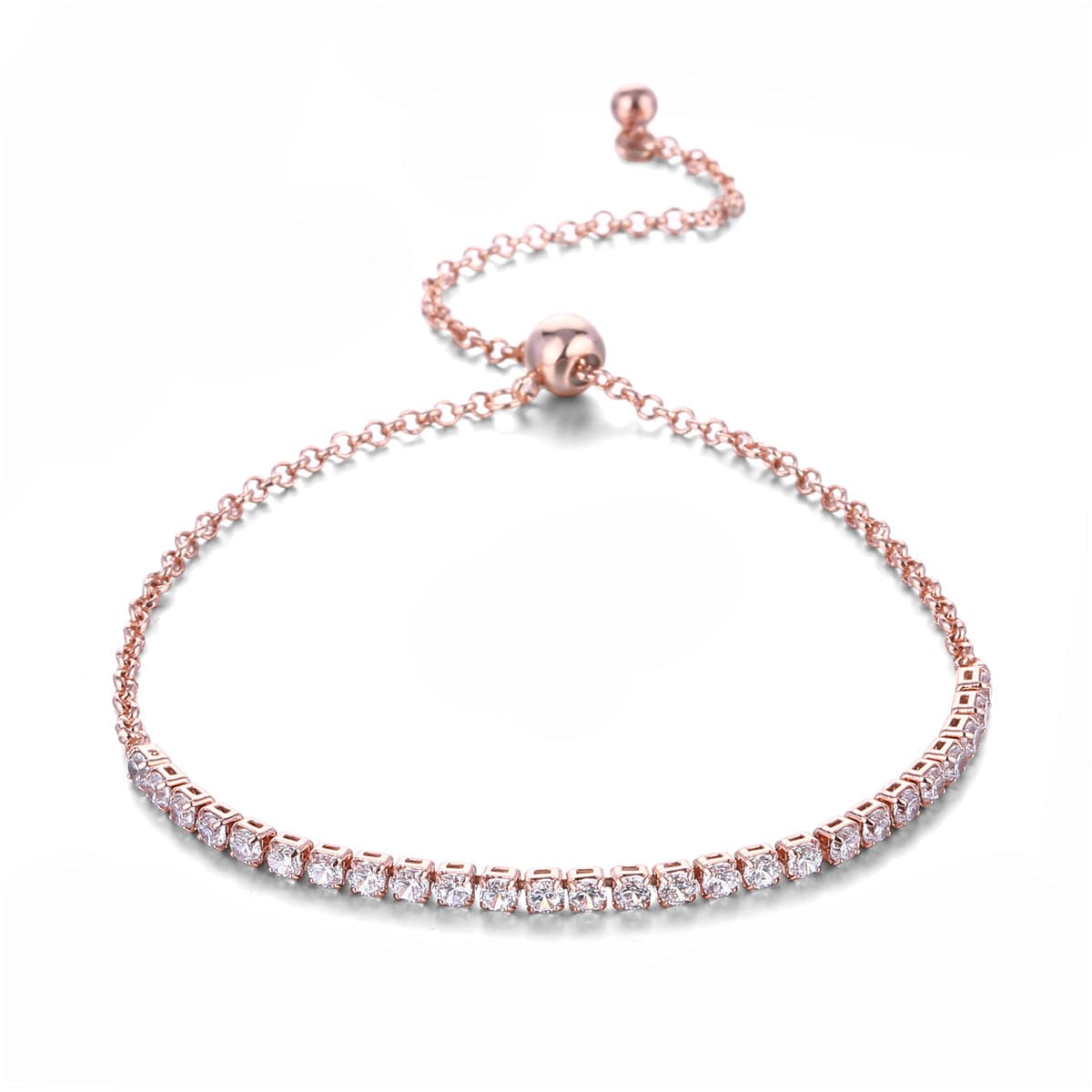 cubic zirconia & 18k Rose Gold-Plated Adjustable Link Bracelet - streetregion