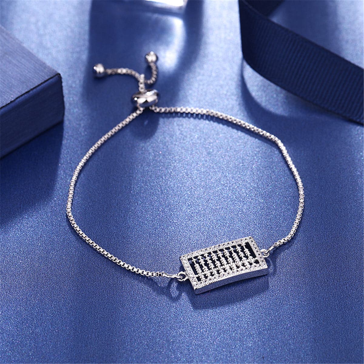 Cubic Zirconia & Silver-Plated Abacus Charm Adjustable Bracelet