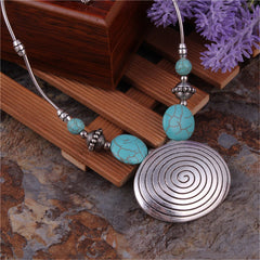 Turquoise & Silver-Plated Oval Pendant Necklace