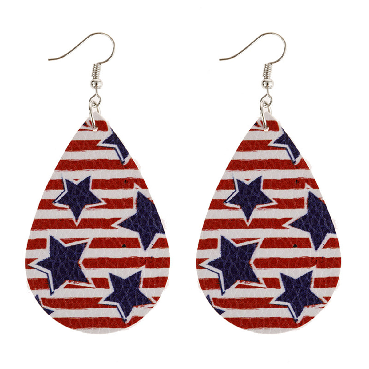 White & Red Polystyrene Starry Stripes Teardrop Drop Earrings