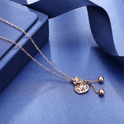 18K Rose Gold-Plated Gourd Pendant Necklace, rose gold pendant necklace for women, dainty minimalist design, styled look
