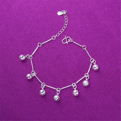 Silver-Plated Bell Charm Station Anklet