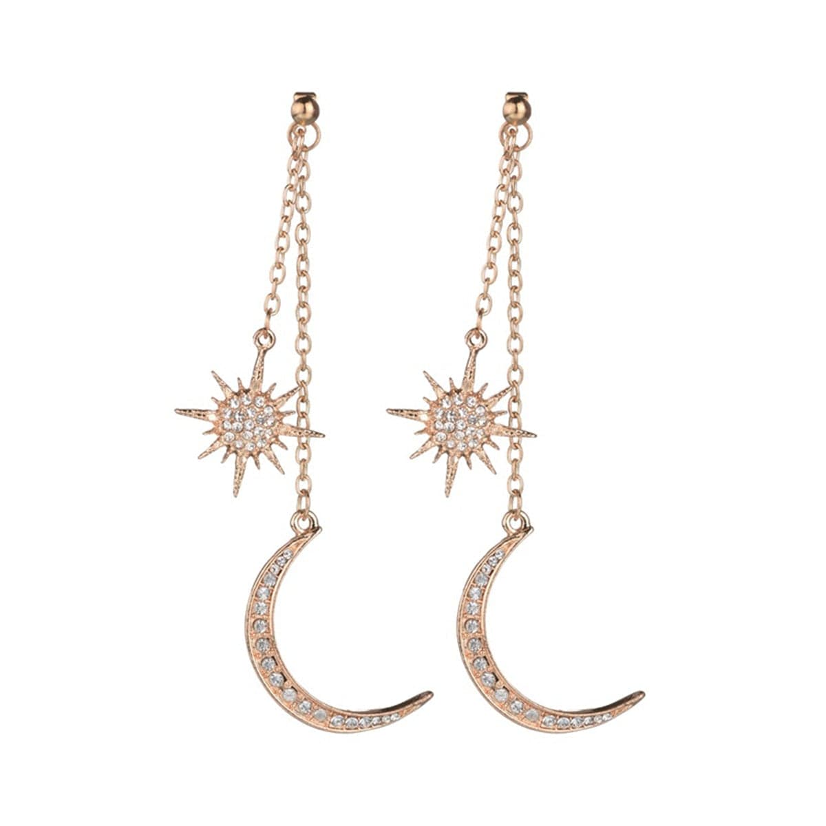 cubic zirconia & 18k Gold-Plated Hanging Moon Star Drop Earrings - streetregion