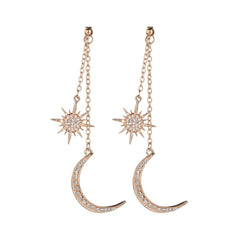 cubic zirconia & 18k Gold-Plated Hanging Moon Star Drop Earrings - streetregion