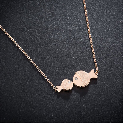 Cubic Zirconia and 18K Rose Gold-Plated Fish Pendant Necklace, rose gold pendant necklace for women, lifestyle look